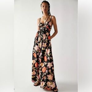 Free People Wisteria Black and Pink Floral Maxi Dress